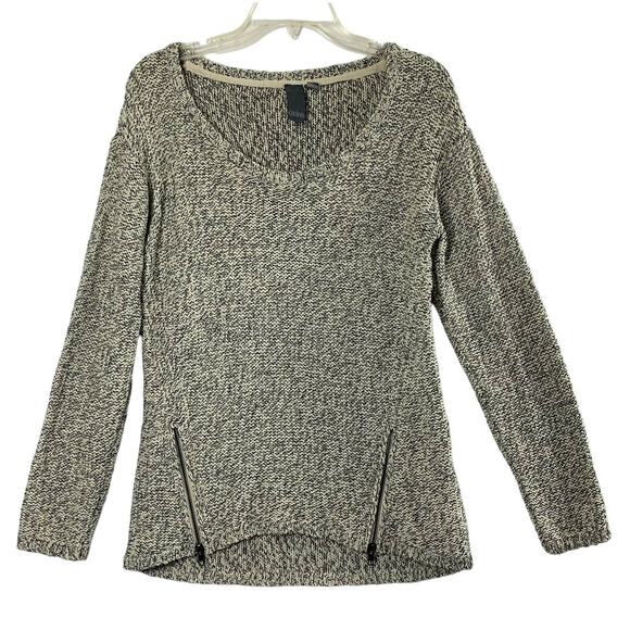 Quinn Sweater Womens Medium Zipper Accents‎ Black White Pullover Casual Cozycore - Picture 1 of 8